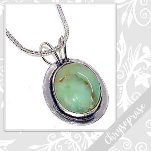 Chrysoprase Large Eclectic Silver Artisan Necklace, 18” (Mint Green)